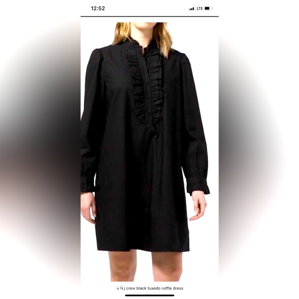 JCrew Black Ruffle Front Cotton Poplin Dress
